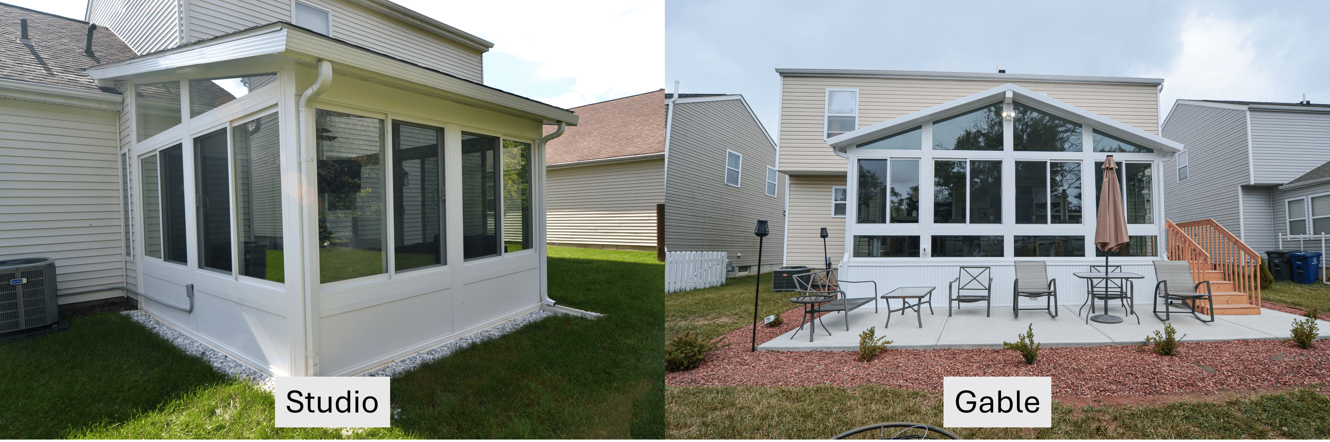 Two roof shapes are available for sunrooms; gable and studio